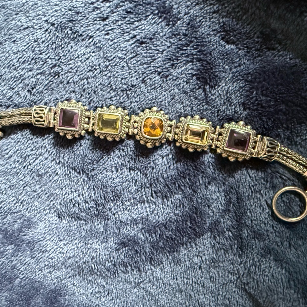 Elegant Silver Bracelet with Multicolor Gemstones NWOT